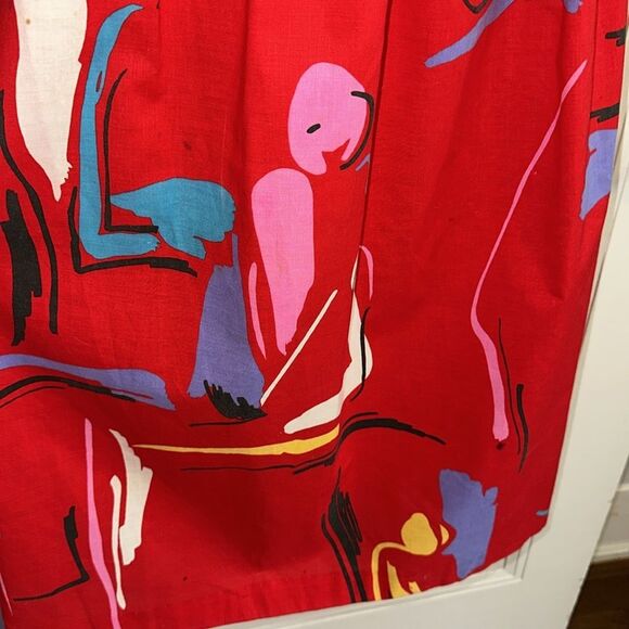 Vintage 80s Pliers Brand Abstract Pattern Red Cotton/Polyester Midi Skirt - Picture 4 of 10